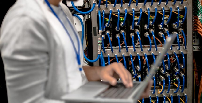 Man Managing Supercomputer Servers